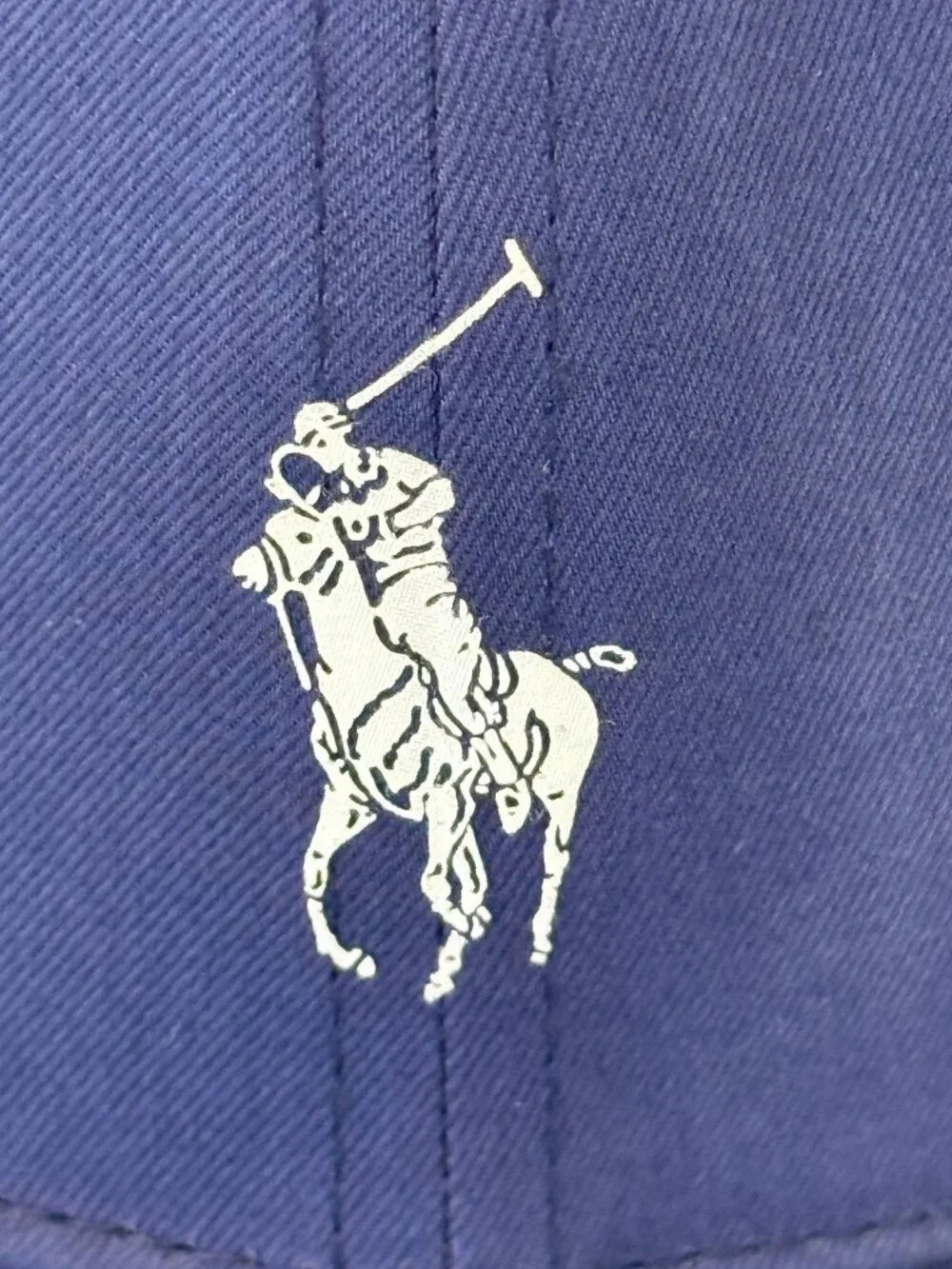 POLO RALPH LAUREN CAP HAT NAVY BLUE PONY SPELLOUT LOGO PRINT STRAPBACK MENS OS